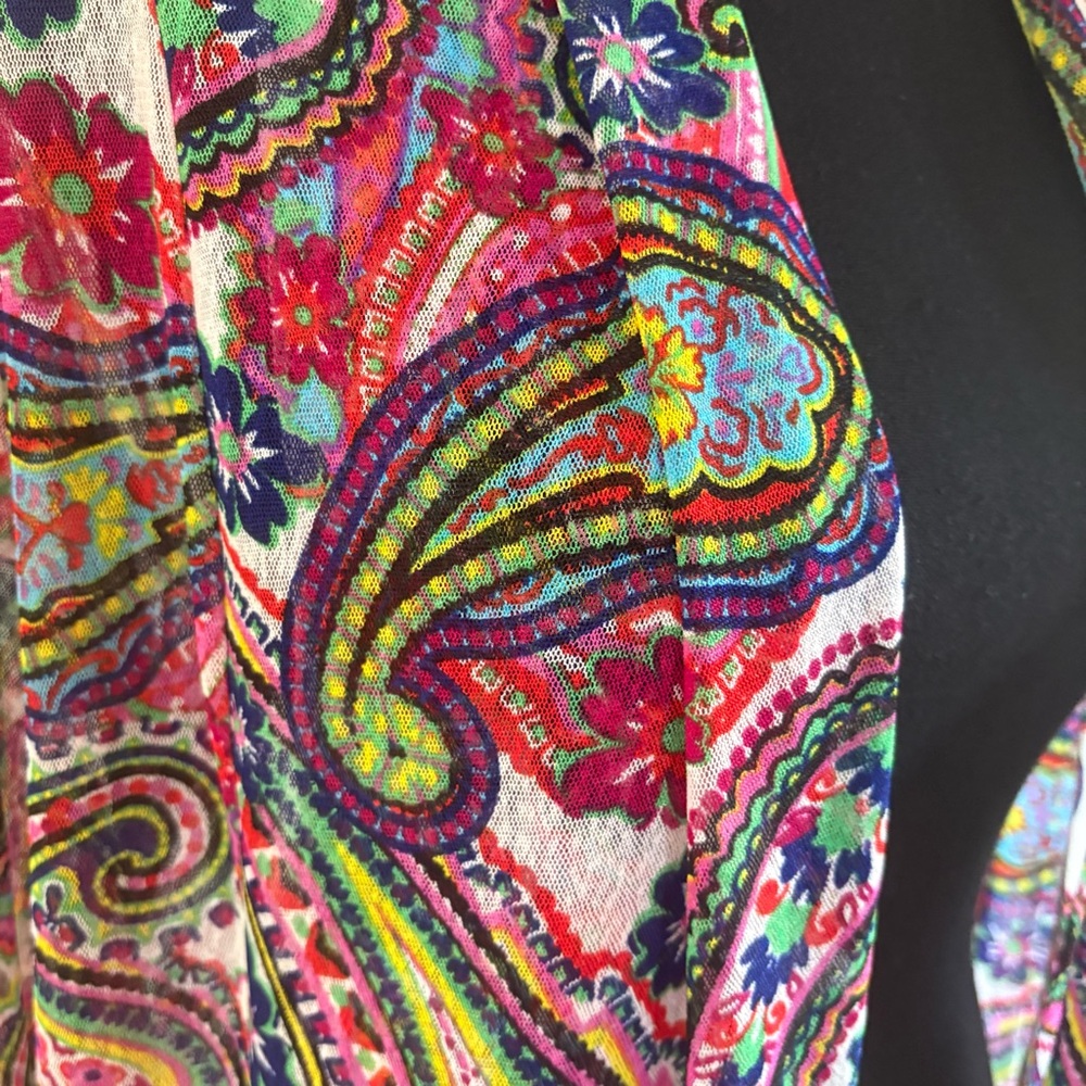 Ali Miles Sz S Multi Color Paisley Mesh Open Front Sheer Cardigan Layering Top - Picture 5 of 11